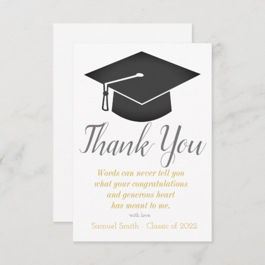 Gold Script-Pet en Tassel-Afstuderen Bedankkaart (Voorkant / Achterkant)