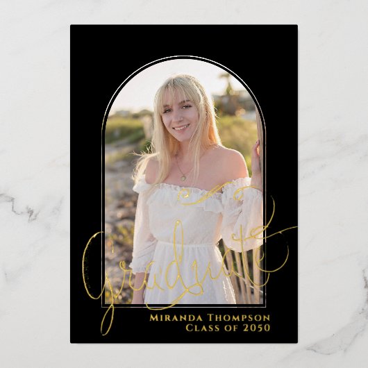 Gold Script Photo Afstuderen-Sjabloon Folie Uitnodiging (Voorkant)
