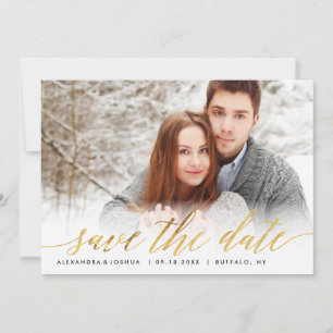Gold Script Photo Save the Date in Faux Foil