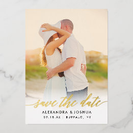 Gold Script Photo Save the Date in Gold Foil Folie Uitnodiging