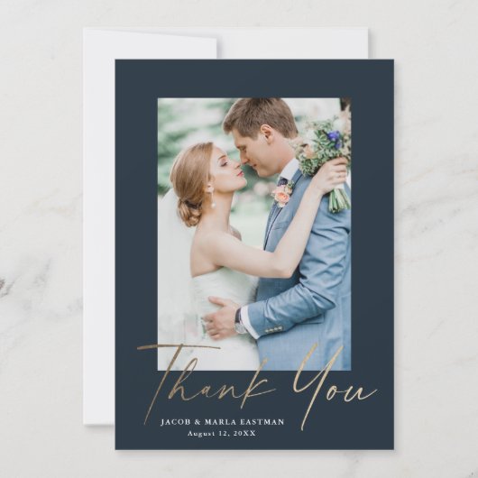 Gold Script Photo Wedding Bedankkaart (Voorkant)