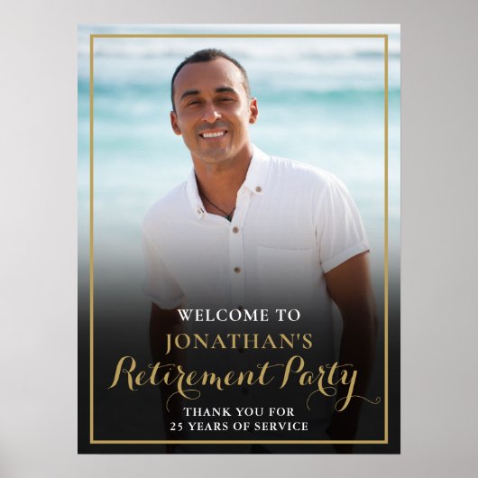 Gold Script Retirement Party Foto Welkom Teken Poster (Voorkant)