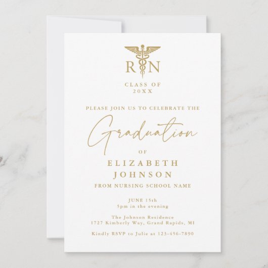 Gold Script RN Nursing Photo Graduation Party Kaart (Voorkant)