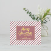 Gold Script Roze Stripes Merry Kerstmis Folie Feestdagen Briefkaart (Staand Voorkant)