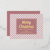 Gold Script Roze Stripes Merry Kerstmis Folie Feestdagen Briefkaart (Voorkant / Achterkant)