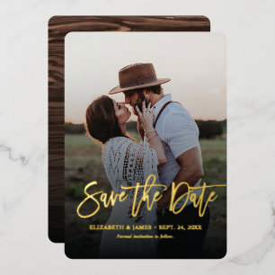 Gold Script Rustic Save the Date Wedding Folie Uitnodiging