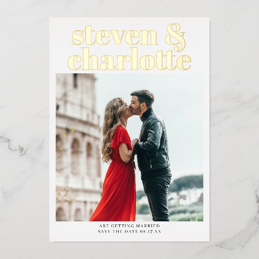 Gold script save the date wedding photo folie uitnodiging (Voorkant)