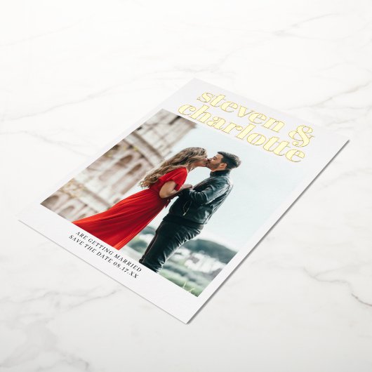 Gold script save the date wedding photo folie uitnodiging (Gedraaid)