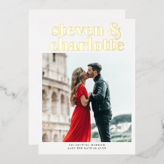 Gold script save the date wedding photo folie uitnodiging (Voorkant / Achterkant)