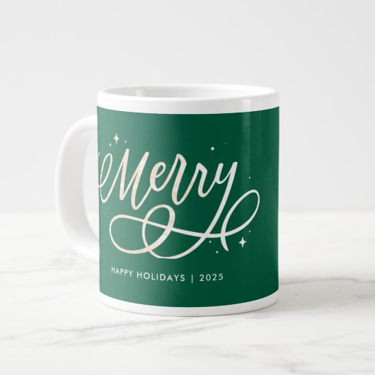 Gold Script Sparkly Merry Holiday Photo Gift Extra Grote Beker (Voorkant links)