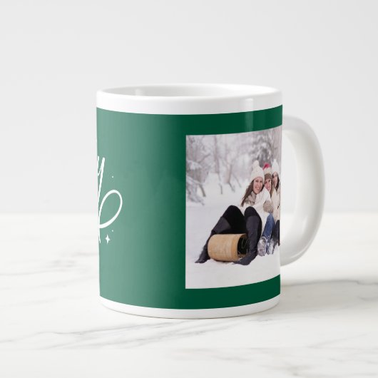 Gold Script Sparkly Merry Holiday Photo Gift Extra Grote Beker (Voorkant rechts)