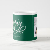 Gold Script Sparkly Merry Holiday Photo Gift Extra Grote Beker (Voorkant)