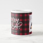 Gold Script Sparkly Merry Holiday Plaid Foto Gift Extra Grote Beker (Voorkant)