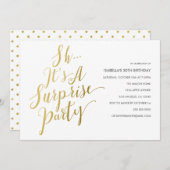 Gold Script Surprise Party Invitation (Devant / Derrière)