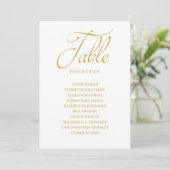 Gold Script Table Number Seating Chart Kaart (Staand voorkant)