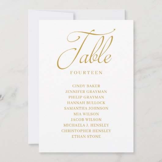 Gold Script Table Number Seating Chart Kaart (Achterkant)