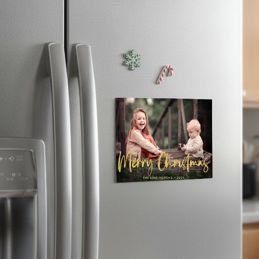 Gold Script Vrolijk Kerstfeest Foto Magnetisch