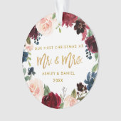 Gold Script Waterverf Floral eerste kerstmis Ornament (voorkant)