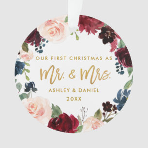 Gold Script Waterverf Floral eerste kerstmis Ornament