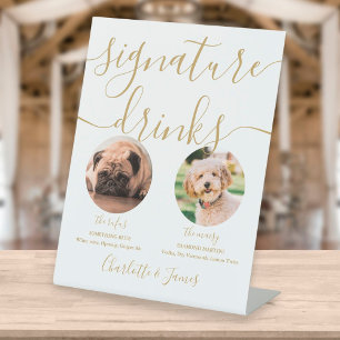 Gold Script Wedding Pet Dog Drinken Reclamebord Met Voetstuk