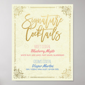 Gold Script Wedding Signature Cocktail Drink Menu Poster