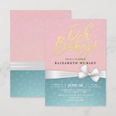 Gold Script White Ribbon Blue Roze Baby shower Kaart (Voorkant / Achterkant)