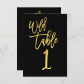 Gold Script Wild Birthday Party Table Number 1 Kaart (Voorkant / Achterkant)