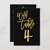Gold Script Wild Birthday Party Table Number 4 Kaart (Voorkant / Achterkant)