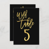 Gold Script Wild Birthday Party Table Number 5 Kaart (Voorkant / Achterkant)