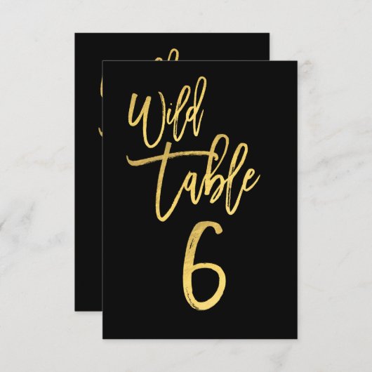Gold Script Wilde Dagen Party Table Number 6 Kaart (Voorkant / Achterkant)