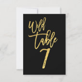 Gold Script Wilde Dagen Party Table Number 7 Kaart (Achterkant)