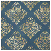 Gold Scroll Design op Deep Blue Stof (Close Up)