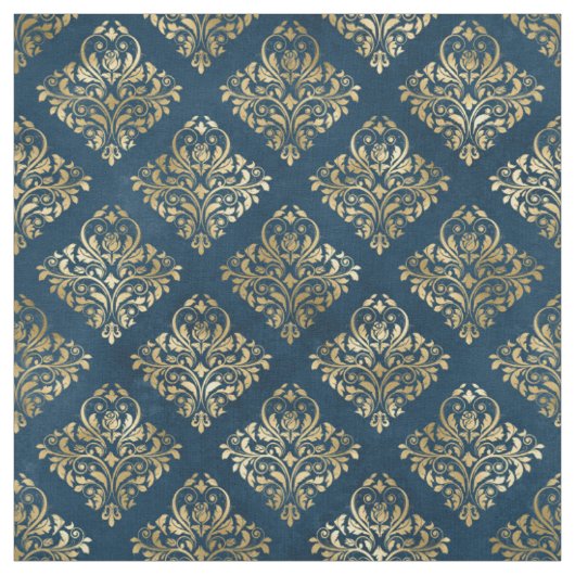 Gold Scroll Design op Deep Blue Stof (Swatch)