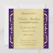 Gold Scroll Foto Paarse Graduation Invitations Kaart (Achterkant)