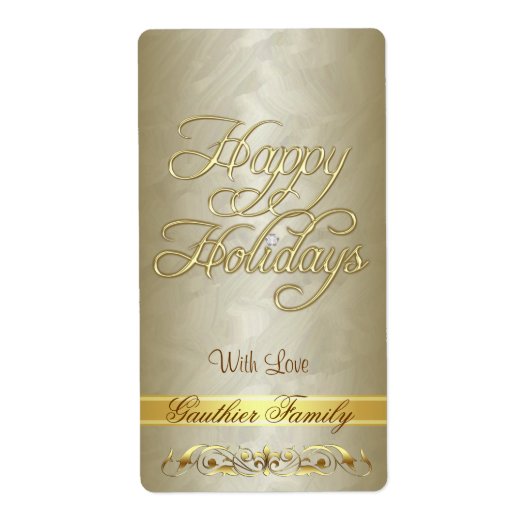 Gold Scroll Happy Holidays Vins Étiquette (Devant)