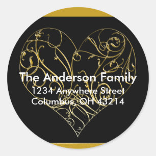 Gold Scroll Heart Design 1 - Retouradreslabels Ronde Sticker