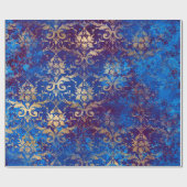 Gold Scroll Work Flowers op Blue Cadeaupapier (Vlak)