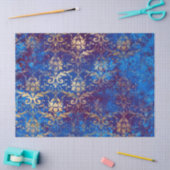 Gold Scroll Work Flowers op Blue Decoupage Tissuepapier (Craft)