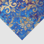 Gold Scroll Work Flowers op Blue Decoupage Tissuepapier (Detail)