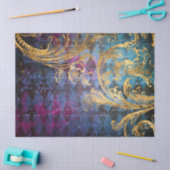 Gold Scrollwork bij Paarse en blauwe ontkoppeling Tissuepapier (Craft)