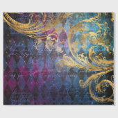 Gold Scrollwork op Paars en blauw Cadeaupapier (Vlak)