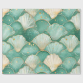 Gold Sea Shell Wave Pattern in Aqua Teal Cadeaupapier (Vlak)