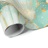 Gold Sea Shell Wave Pattern in Aqua Teal Cadeaupapier (Rol Hoek)