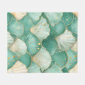 Gold Sea Shell Wave Pattern in Aqua Teal Fleece Deken (Voorkant (Horizontaal))