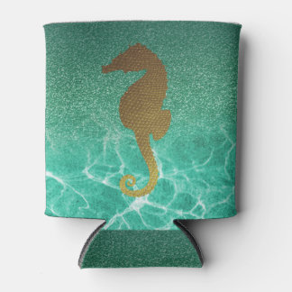Gold Seahorse en Turquoise Glitter Koelbox Blikjeskoeler