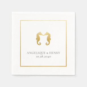 Gold Seahorse Personalized Beach Wedding Servet