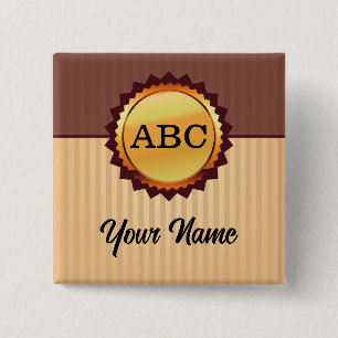 Gold Seal met Initialen en naam Gepersonaliseerd Vierkante Button 5,1 Cm