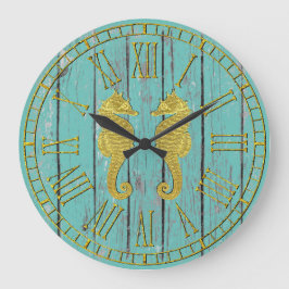 Gold Seapaarden Uw Kleur Weathered Wood Grote Klok