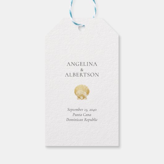 Gold Seashell Beach Weddenschap Cadeaulabel (Achterkant)