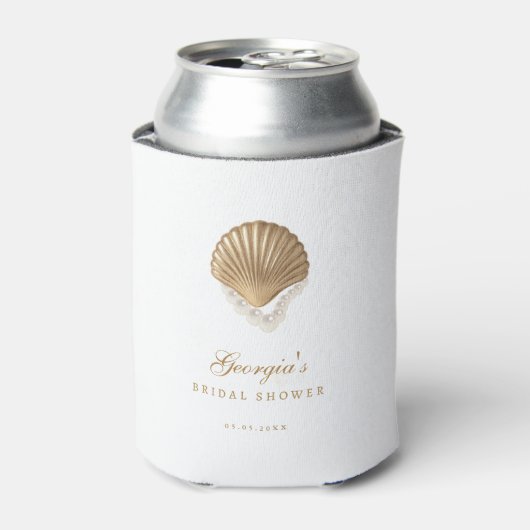Gold Seashell Custom Coastal Bridal Shower Favor Blikjeskoeler (Blikje Voorkant)